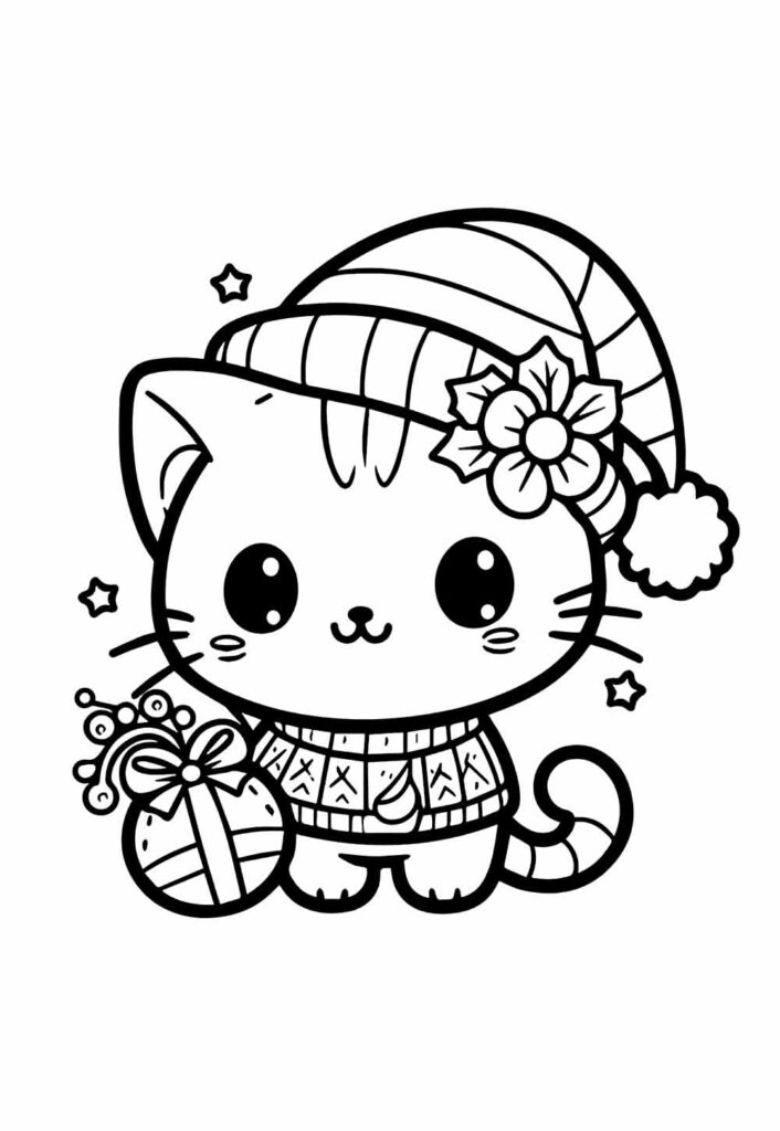 Desenhos de Gatinho com Gorro de Natal