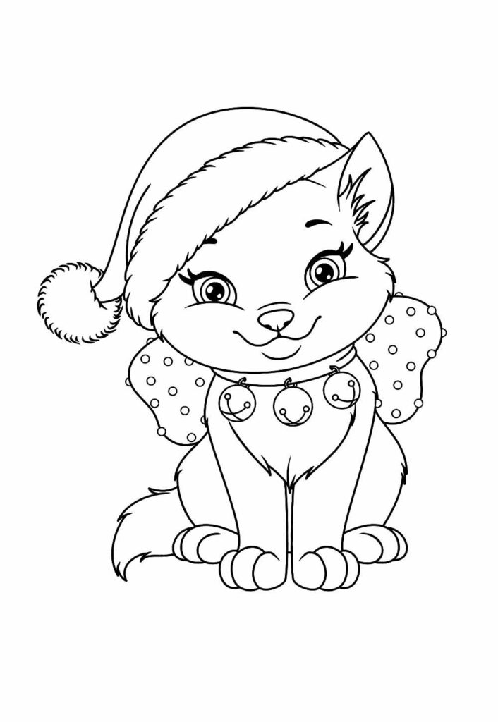Desenho de Gatinho com Gorro de Natal