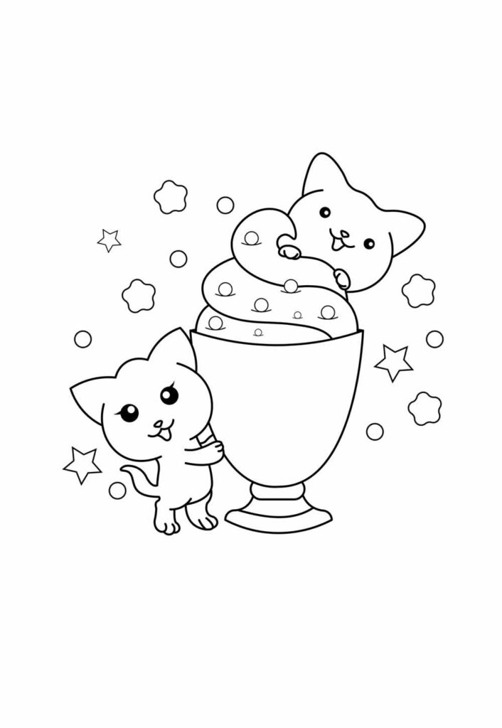 Desenho de Gatinho Kawaii para pintar