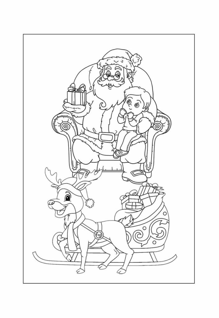 Desenho de Papai Noel e Rena para colorir