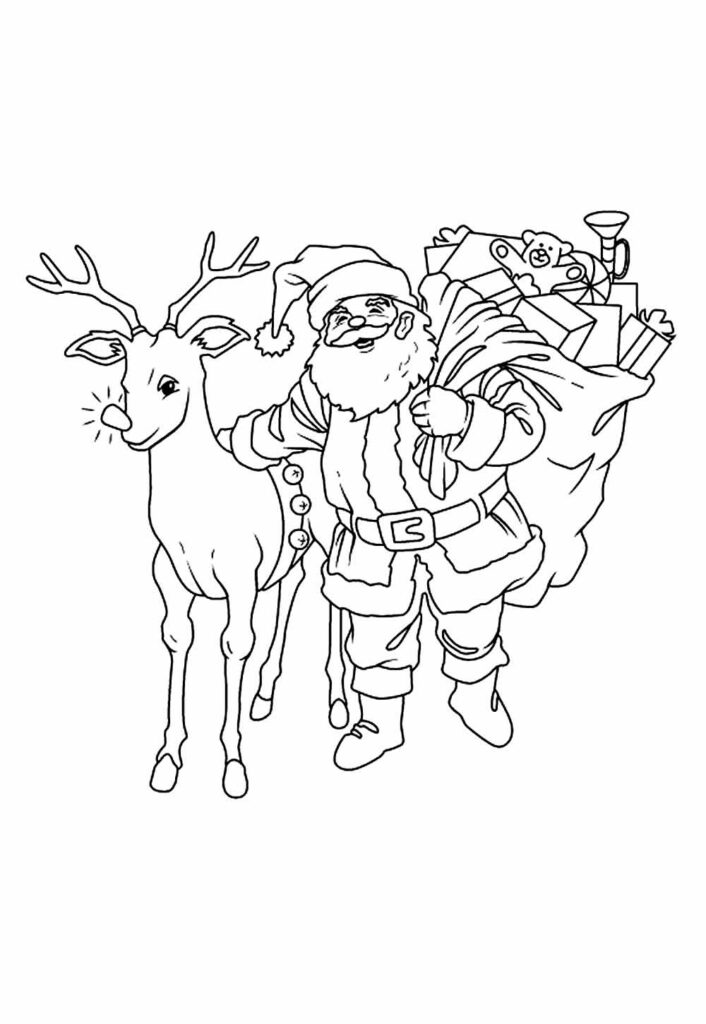 Desenho de Papai Noel e Rena para pintar