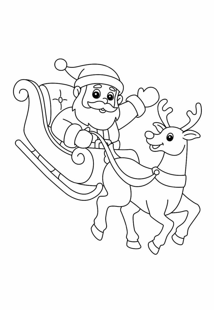 Desenho de Papai Noel e Rena para colorir