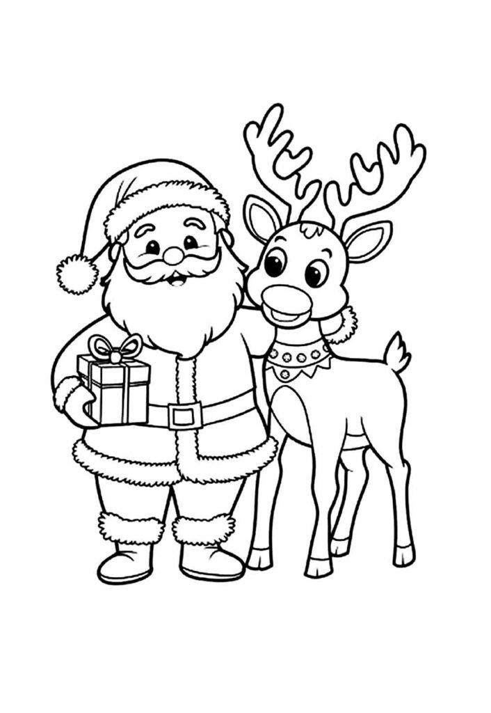 Desenho de Papai Noel e Rena para pintar