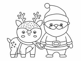 Desenhos de Papai Noel e Rena para colorir