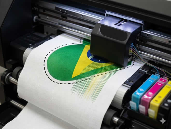 Bandeira do Brasil em forma de Coração sendo impressa
