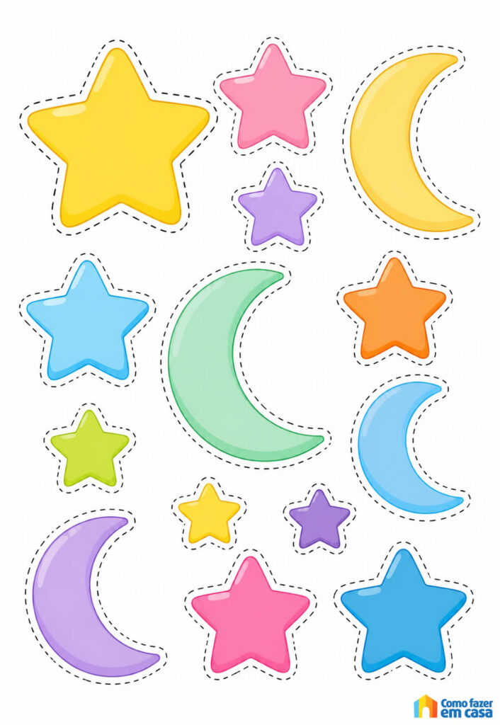 Moldes de Estrelas e Lua Coloridos