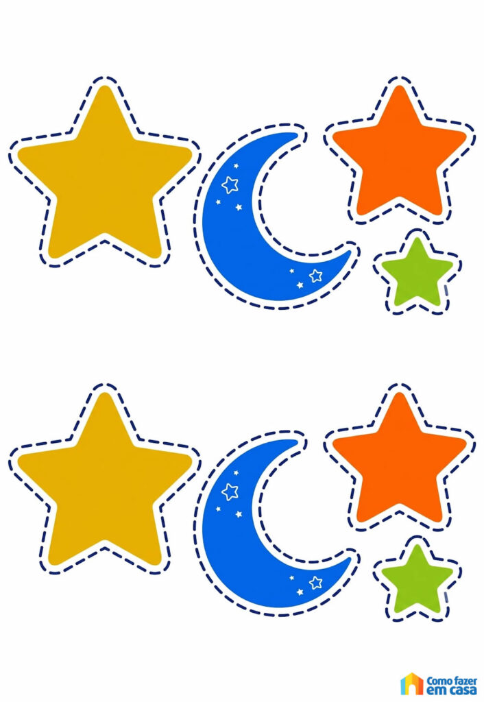 Moldes de Estrelas e Lua Coloridas