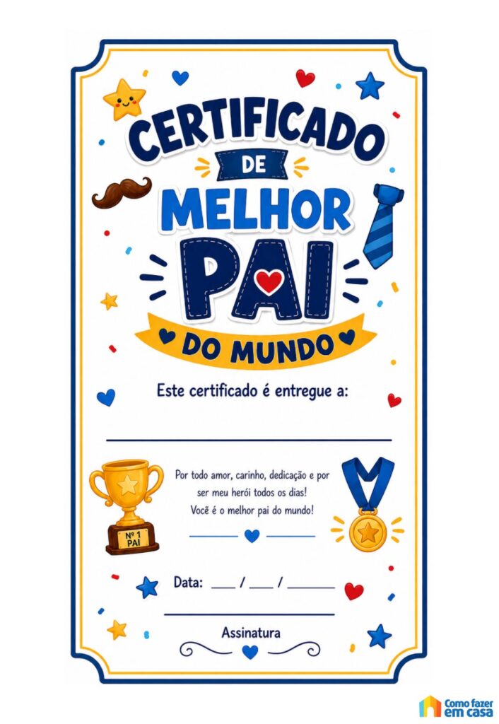 Certificado de Melhor Pai do Mundo para Imprimir