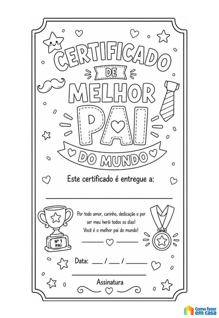 Desenho de Certificado de Melhor Pai do Mundo para Imprimir