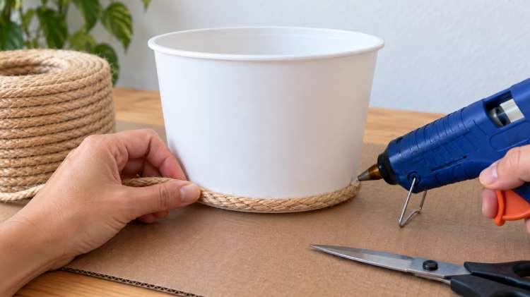Criando cachepô com corda de sisal