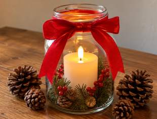 Centro de Mesa com Pote de Vidro para o Natal