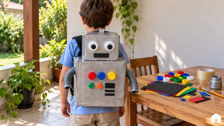 Mochila Maluca de Robô com Caixas