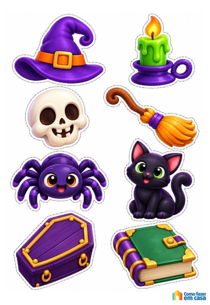 Moldes Coloridos para Topo de Bolo para Halloween